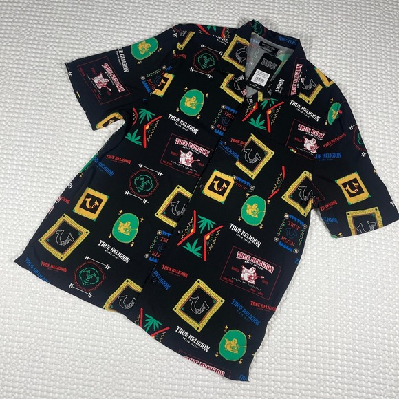 True Religion Other - True Religion Resort Shirt Mens Large Black NWT SS Camp Collar Graphic Buddha